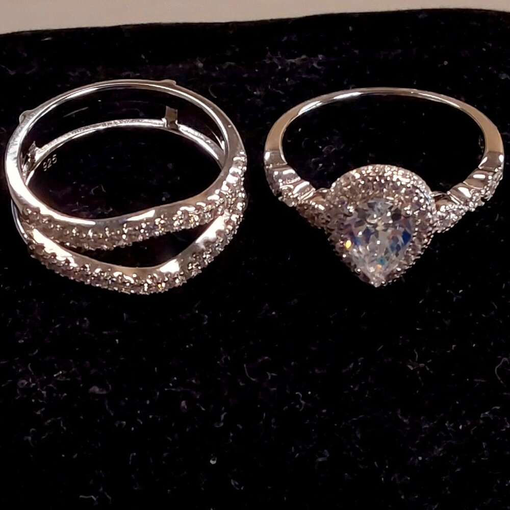 Newshe Wedding Bridal Band Ring Enhancer Engagement Ring Set for Women 925- Sz 9 - Picture 1 of 3
